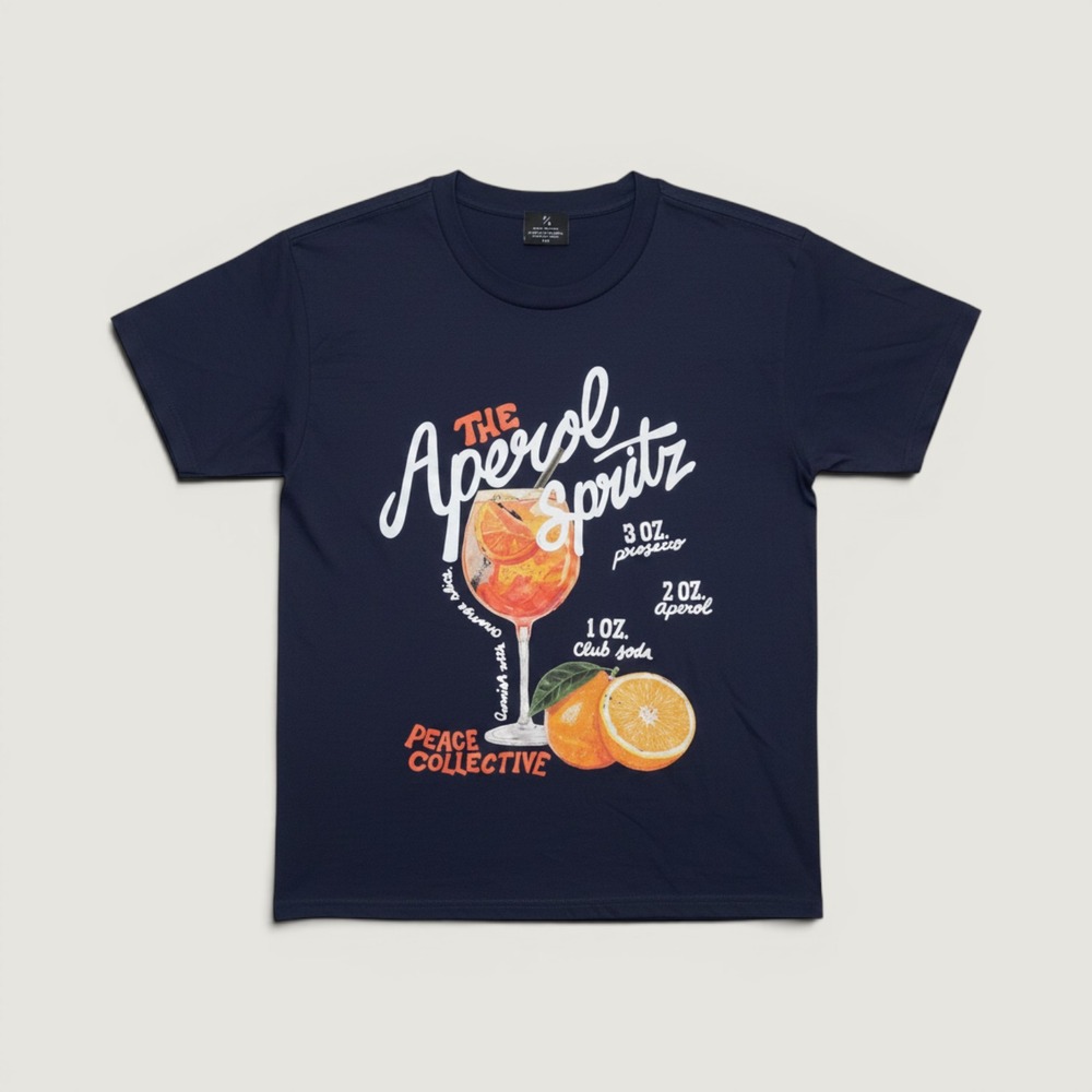 Peace‎ Collective T-Shirt The Aperol Spritz Graphic Navy Blue Medium